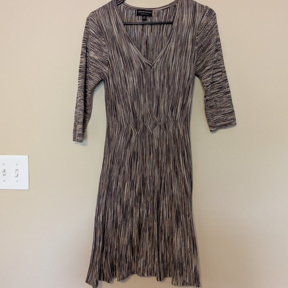 Connected Apparel Knit Midi Dress With Marled Brown And Beige